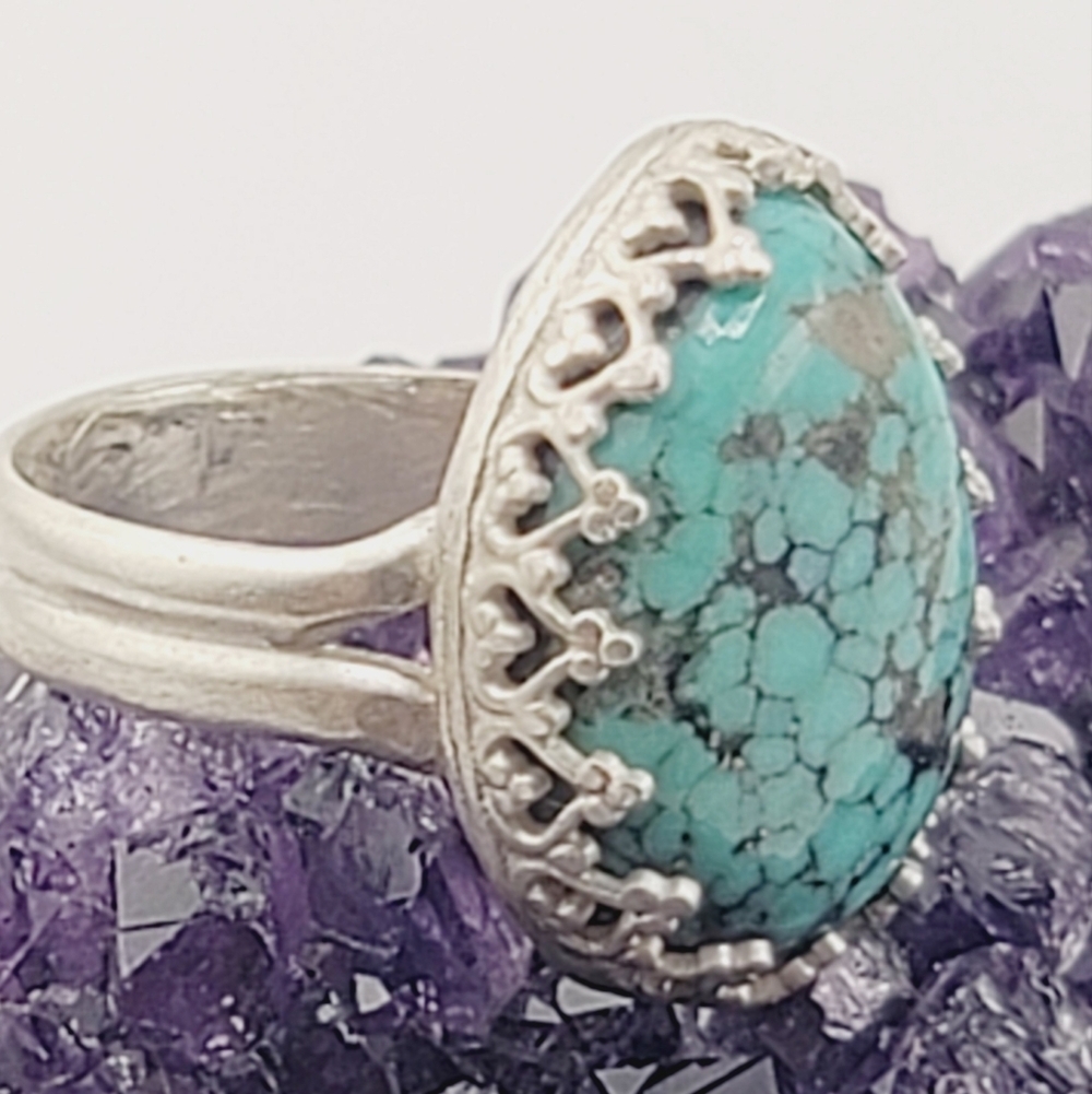 TURQUOISE BOHEMIAN HANDMADE RING IN .925 STERLING SILVER METAL SIZE 5.5 - Picture 2 of 6